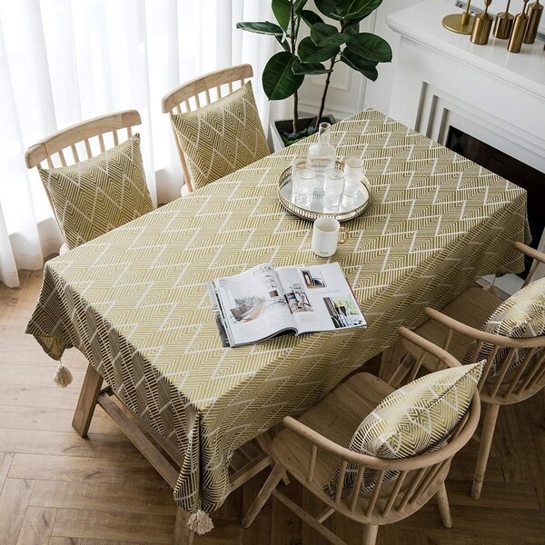 Polyester Cotton Stylish Kitchen Dining Tablecloth 55" x 55" Yellow Wave