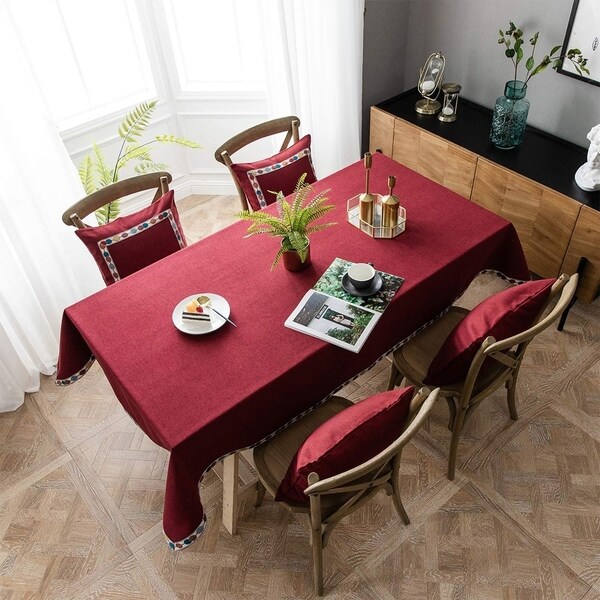 Polyester Cotton Stylish Kitchen Dining Rectangle Tablecloth 55" x 70" Red