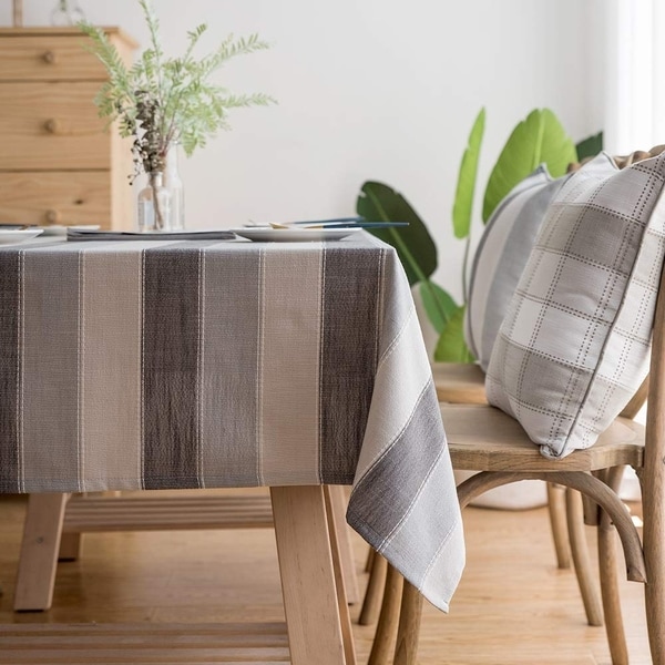 Polyester Cotton Stylish Kitchen Dining Tablecloth 55" x 70" Gray Striped