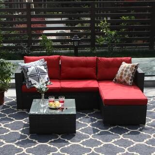 PHI VILLA 3-Piece Patio Furniture Set Rattan Sectional Sofa Furniture