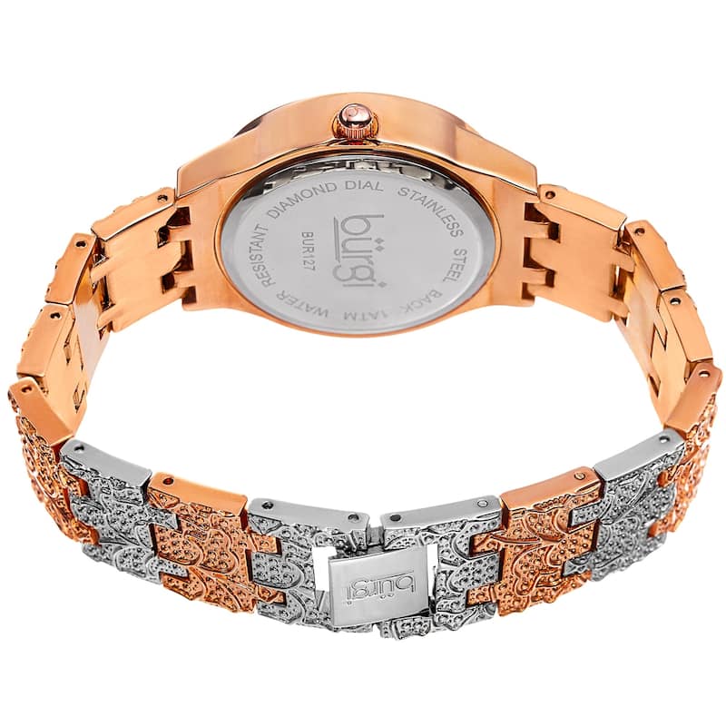 Burgi Ladies Diamond Dial Crystal Beaded Two-tone Bracelet Watch