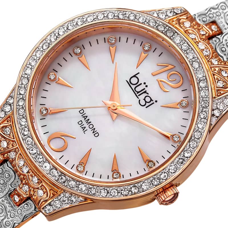 Burgi Ladies Diamond Dial Crystal Beaded Two-tone Bracelet Watch