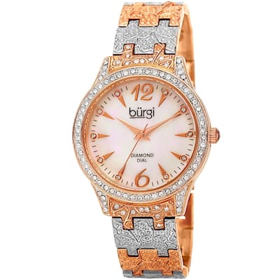 Burgi Ladies Diamond Dial Crystal Beaded Two-tone Bracelet Watch