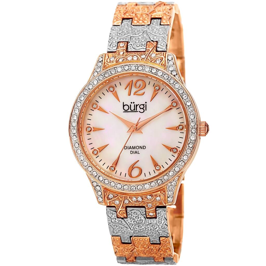 Burgi Ladies Diamond Dial Crystal Beaded Two-tone Bracelet Watch