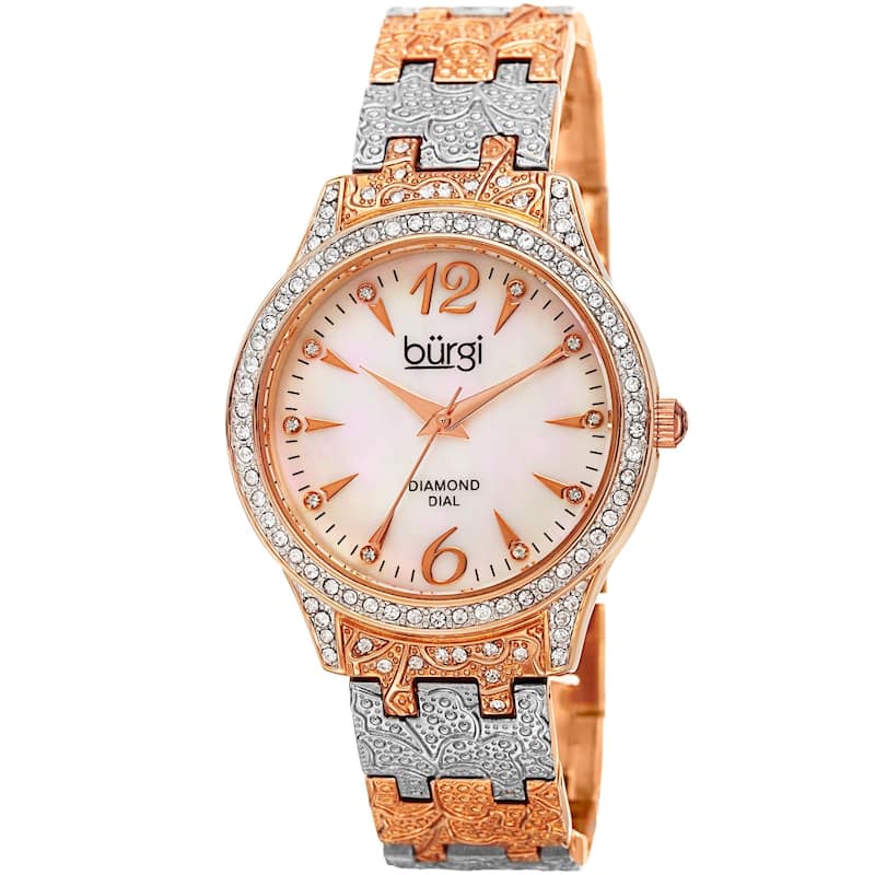 Burgi Ladies Diamond Dial Crystal Beaded Two-tone Bracelet Watch