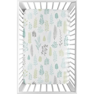 Sweet Jojo Designs Blue Grey Tropical Leaf Unisex Fitted Mini Portable Crib Sheet For Mini Crib - Turquoise Green Jungle Sloth