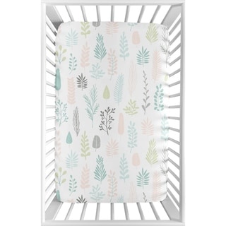 Sweet Jojo Designs Pink Grey Tropical Leaf Fitted Mini Portable Crib Sheet For Mini Crib - Blush Turquoise Green Jungle Sloth