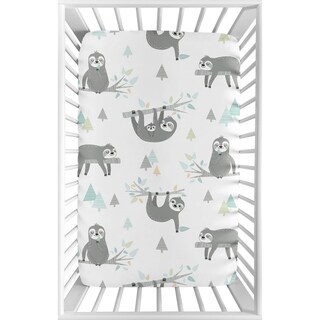 Sweet Jojo Designs Blue Grey Jungle Sloth Leaf Unisex Fitted Mini Portable Crib Sheet For Mini Crib - Turquoise Green Rainforest