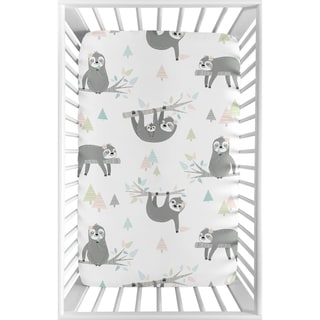 Sweet Jojo Designs Pink Grey Jungle Sloth Girl Fitted Mini Portable Crib Sheet For Mini Crib - Blush Turquoise Green Rainforest