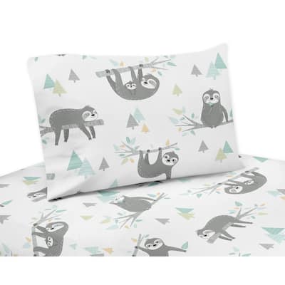 Sweet Jojo Designs Blue and Grey Jungle Sloth Leaf Collection 3-piece Twin Sheet Set - Turquoise Gray Green Botanical Rainforest