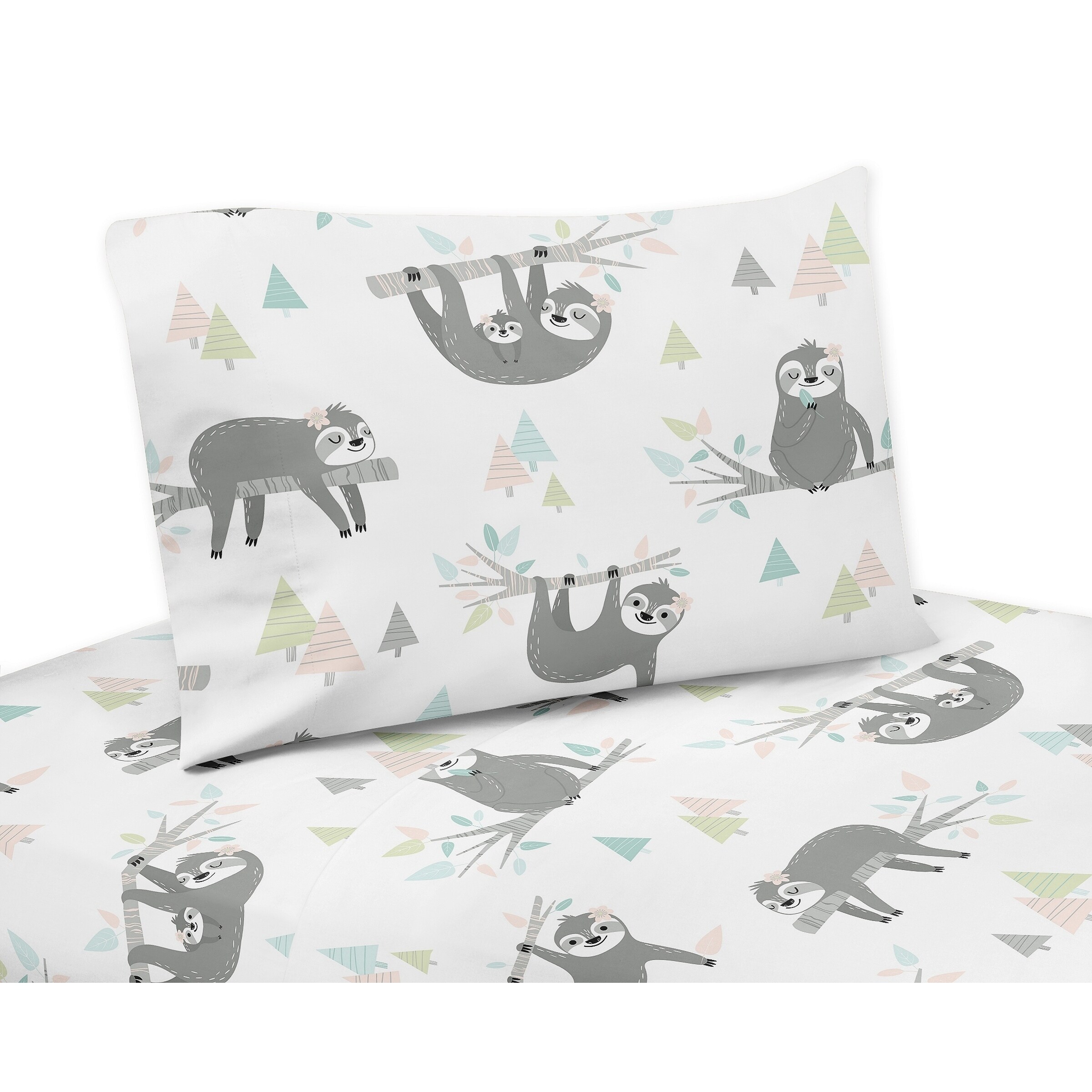 Sweet Jojo Designs Pink And Grey Jungle Sloth Leaf 3 Piece Twin Sheet Set Blush Turquoise Gray Green Botanical Rainforest Overstock