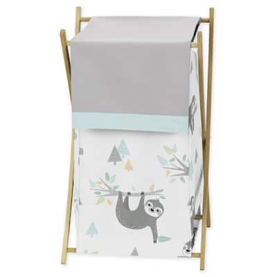 Sweet Jojo Designs Blue and Grey Jungle Sloth Leaf Collection Laundry Hamper - Turquoise, Gray and Green Botanical Rainforest
