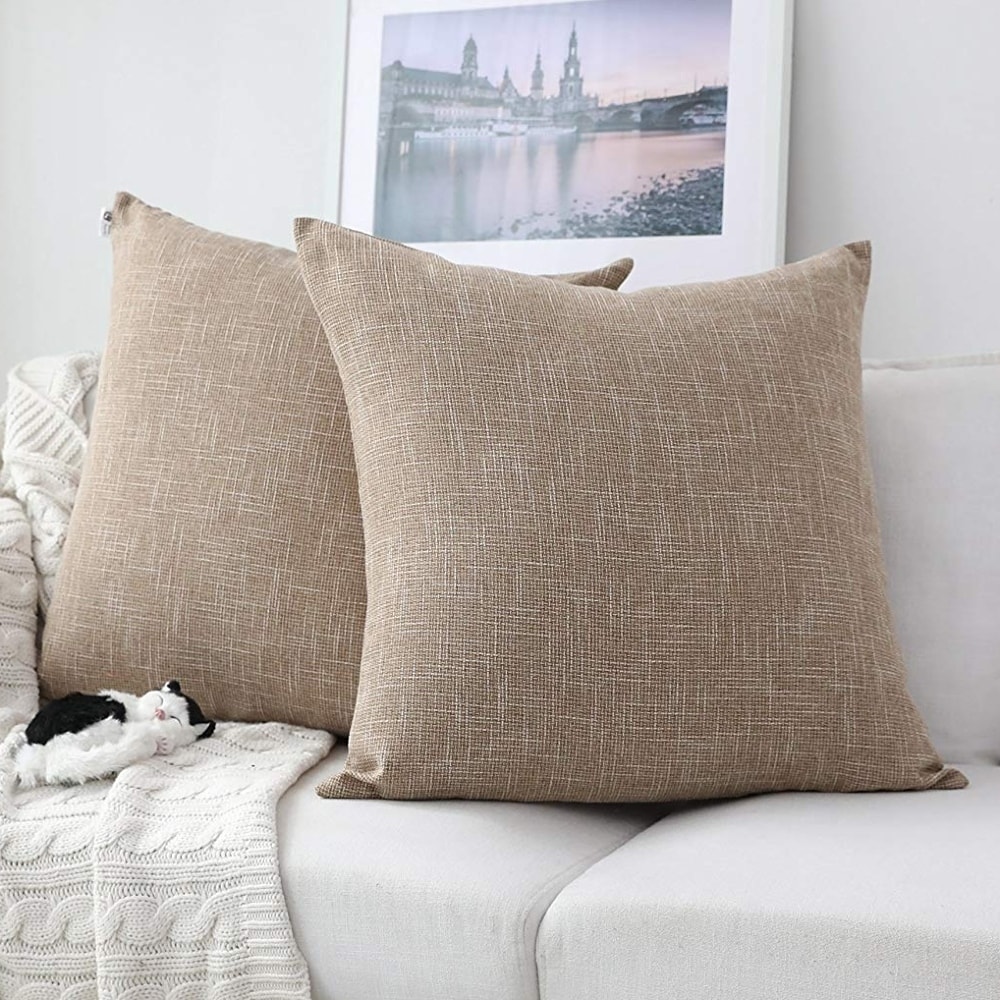 Pcs Faux Linen 2 Tone Throw Pillow Case Natural Linen Decorative Accent Pillow