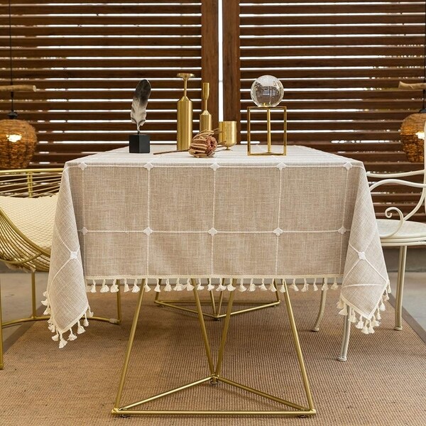 Cotton Linen Anti-Fading Wrinkle Free Round Tablecloth 55'' Light Brown