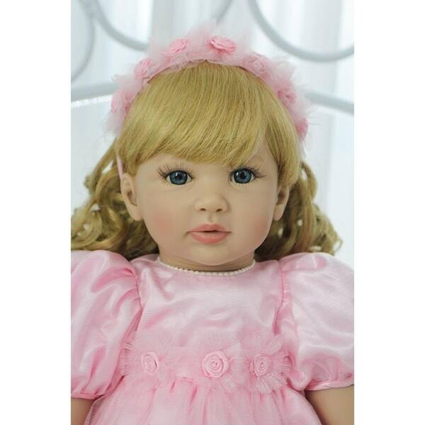 24 Beautiful Simulation Baby Golden Curly Girl Wearing Pink Princess Dress Doll Overstock