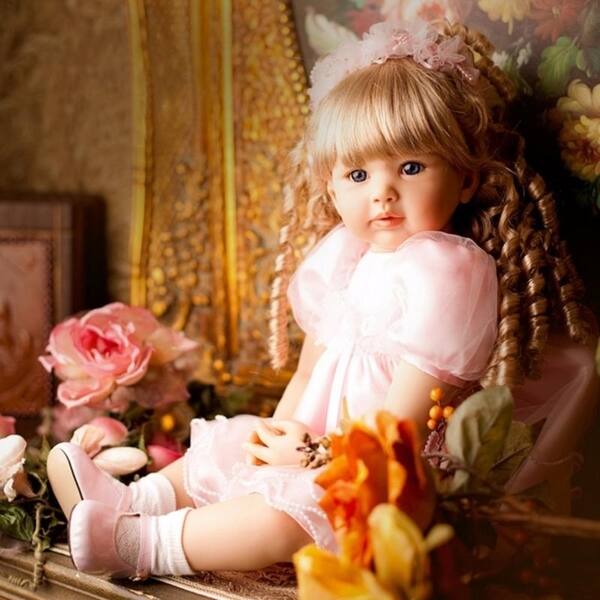 24 Beautiful Simulation Baby Golden Curly Girl Wearing Pink Princess Dress Doll Overstock 24 Beautiful Simulation Baby Golden Curly Girl Wearing Pink Princess Dress Doll Overstock