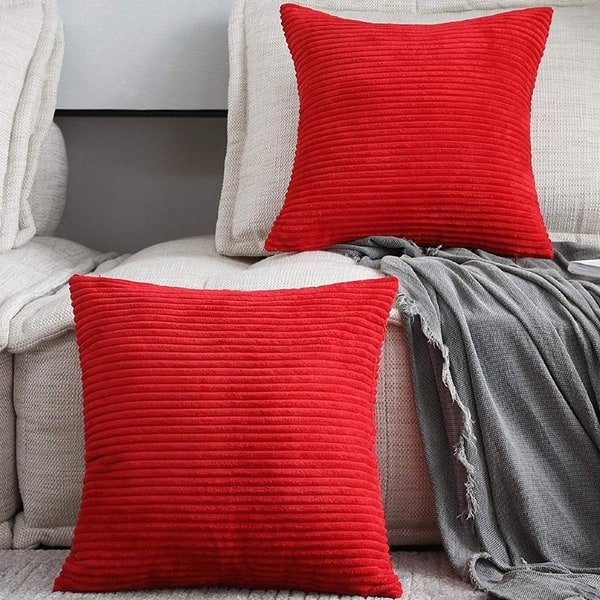 Set of Striped Corduroy Throw Pillow Case Red 24