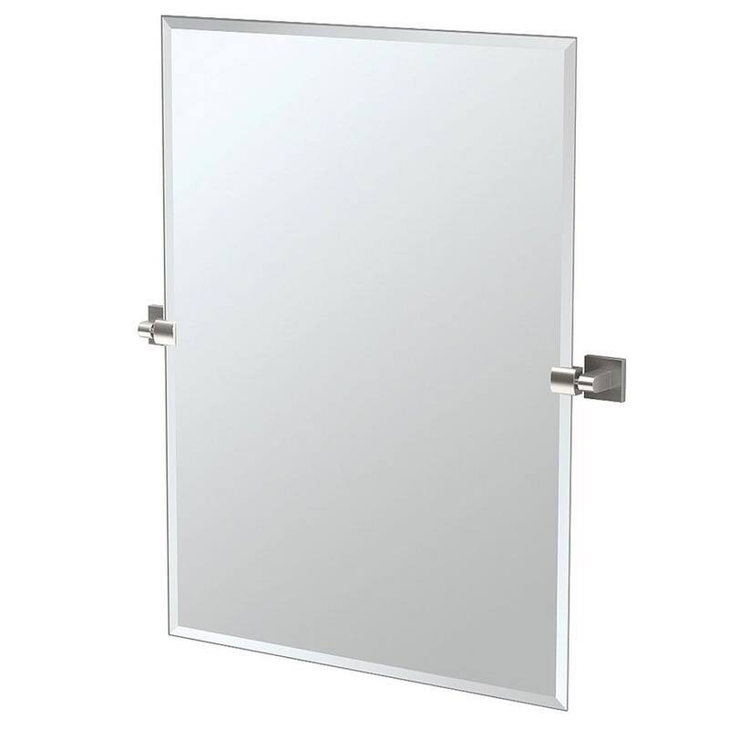 27-1/2in Rectangular Beveled Wall Mounted Mirror with Accents - Satin Nickel
