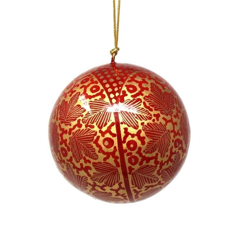 Handpmade Papier Mache Hanging Ball Christmas Ornament (India)