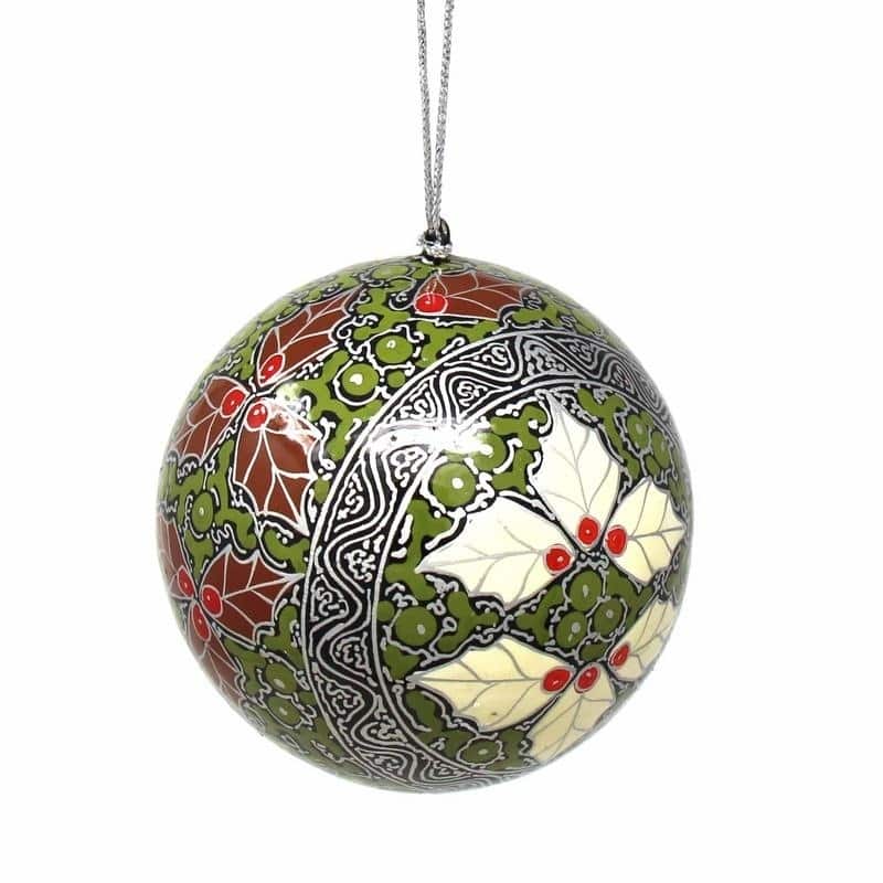Handpmade Papier Mache Hanging Ball Christmas Ornament (India)