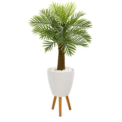 48" Robellini Palm Artificial Tree in White Planter with Stand