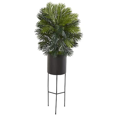 66" Areca Palm Artificial Plant in Stand Black Planter