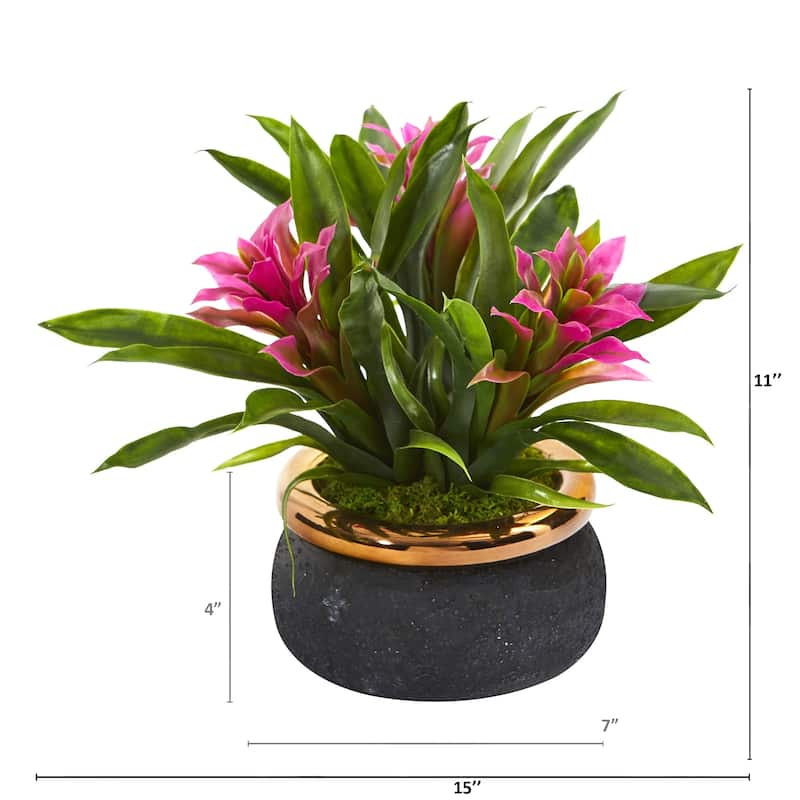 11" Bromeliad Artificial Plant in Stoneware Planter