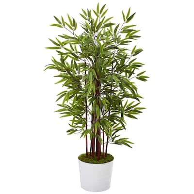 54" Bamboo Artificial Tree in White Tin Planter