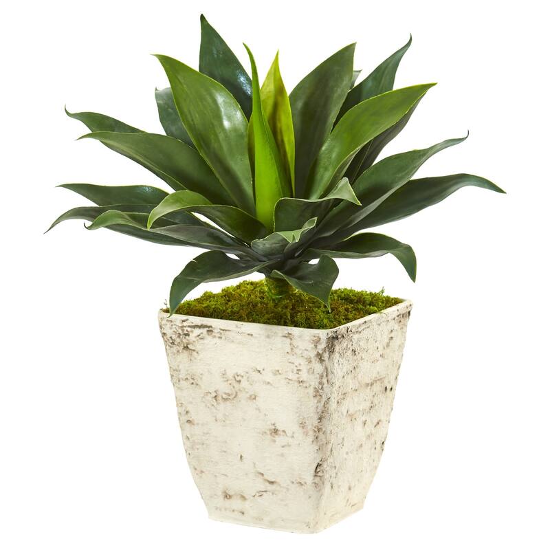 26" Large Agave Artificial Plant in Country White Planter