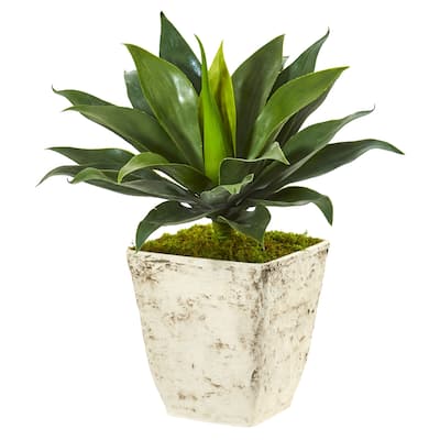 26" Large Agave Artificial Plant in Country White Planter