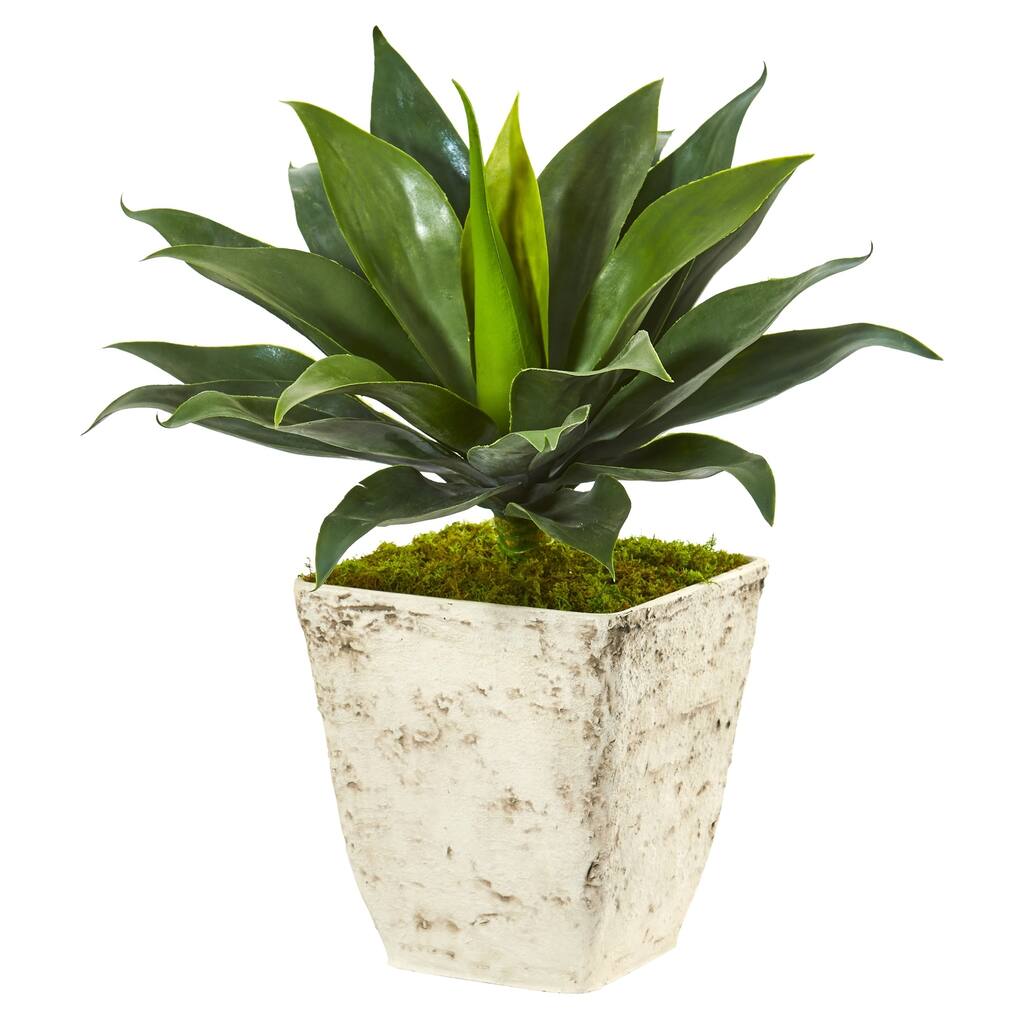 26" Large Agave Artificial Plant in Country White Planter