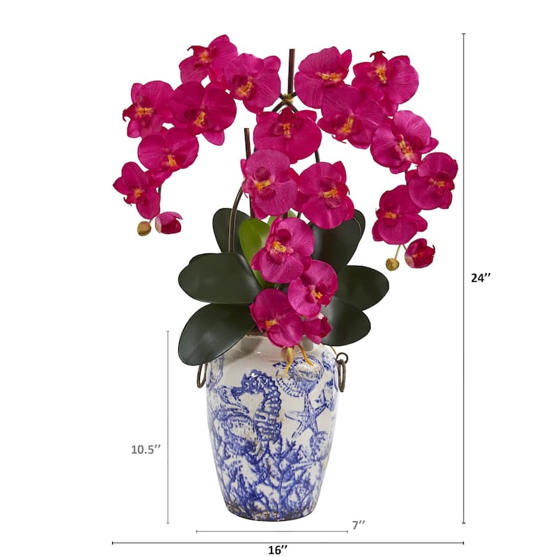 24" Phalaenopsis Orchid Artificial Arrangement in Weathered Ocean Vase