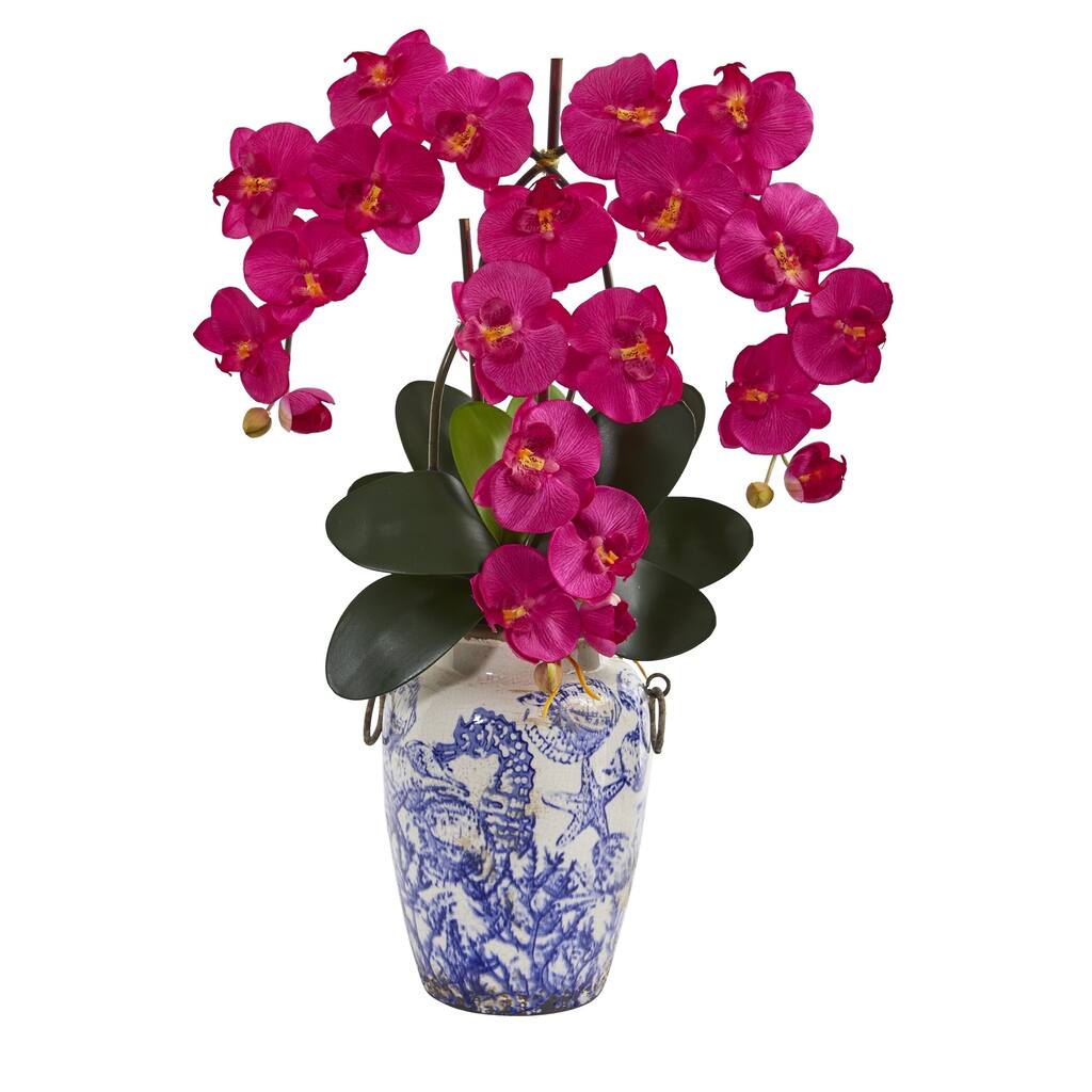 24" Phalaenopsis Orchid Artificial Arrangement in Weathered Ocean Vase