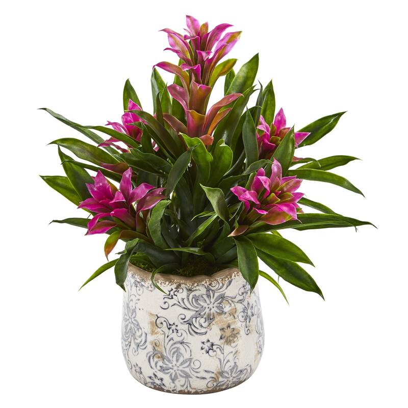 18" Bromeliad Artificial Plant in Floral Vase