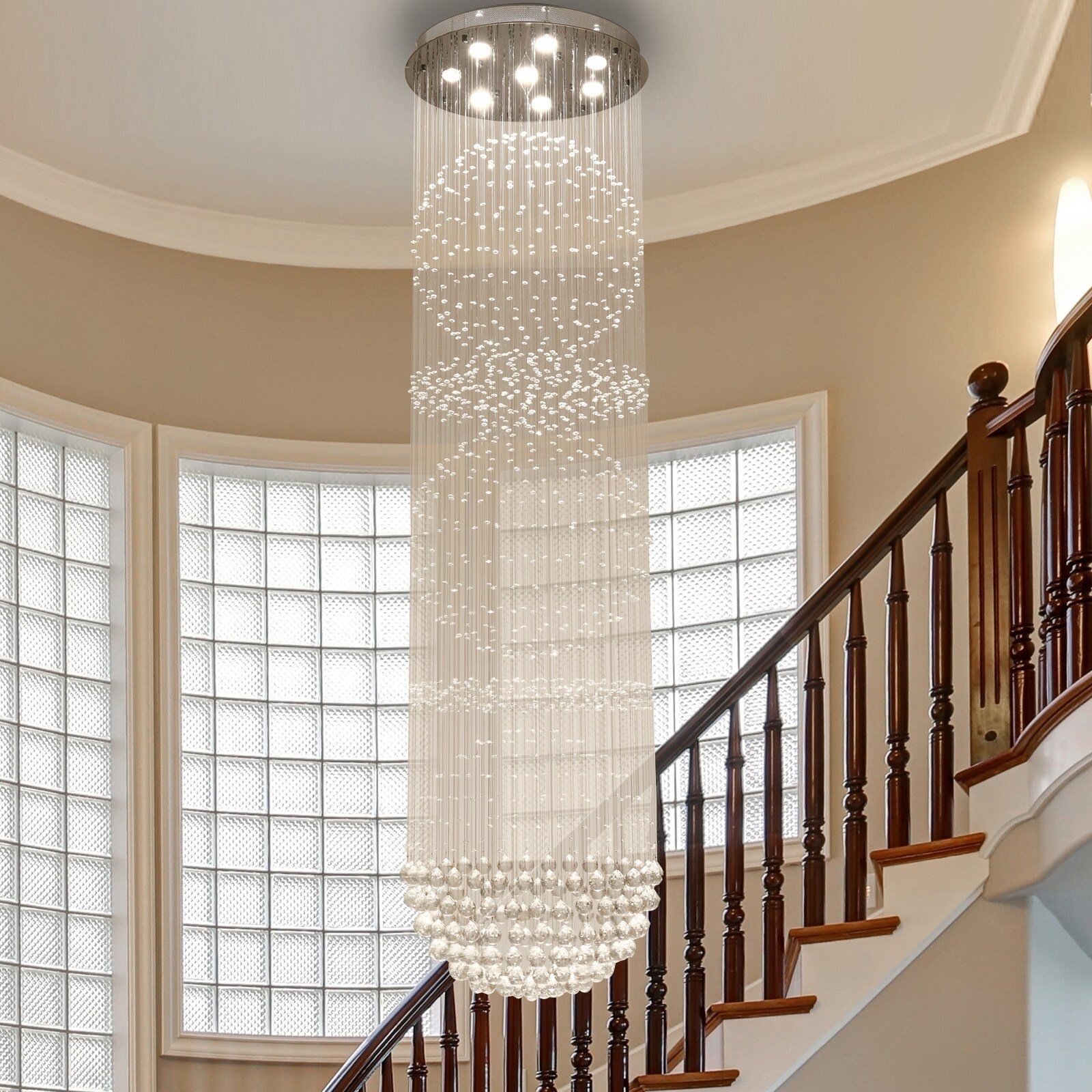 HomCom K9 Crystal Glass Fixture Raindrop GU10 Bulb Compatible Chandelier with Stainless Steel Board - Chandeliers For Bedrooms by Overstock.com