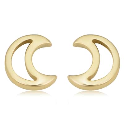 14k Yellow Gold Crescent Moon Stud Earrings for Girls, Teens, Women