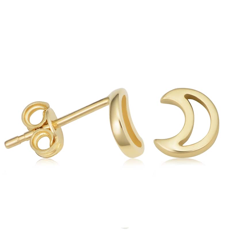 14k Yellow Gold Crescent Moon Stud Earrings for Girls, Teens, Women