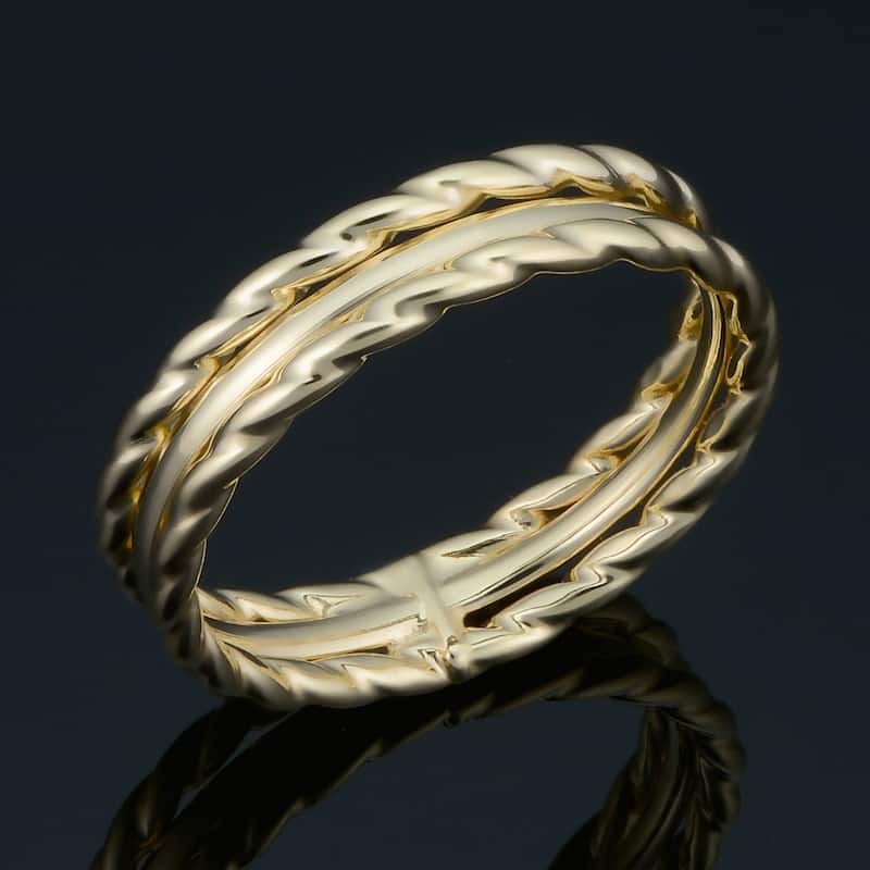 14k Yellow Gold Twisted Triple Ring Minimalist Jewelry for Women