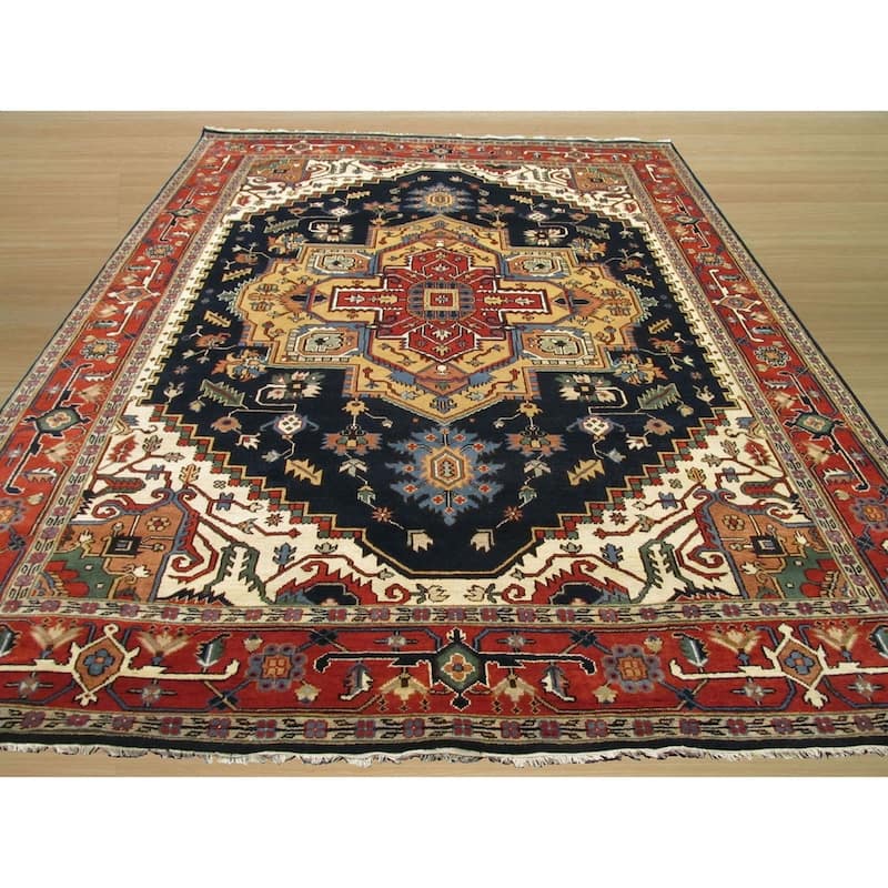 Hand-knotted Wool Navy Traditional Oriental Serapi Area Rug
