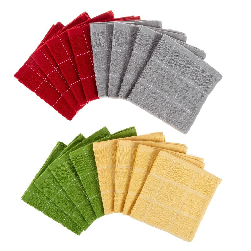 Kitchen Dish Cloth-Set of 16- 12.5x12.5 in -100% Cotton Wash Cloths by Windsor Home - 12.5 x 12.5