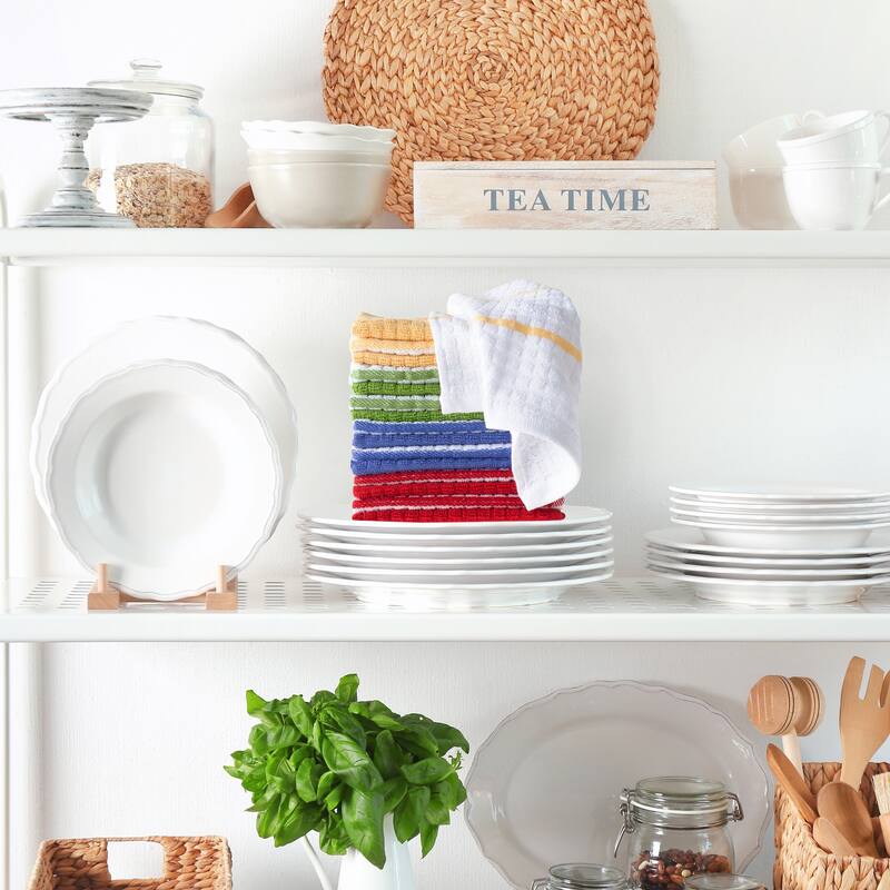 Kitchen Dish Cloth-Set of 16- 12.5x12.5 in -100% Cotton Wash Cloths by Windsor Home - 12.5 x 12.5