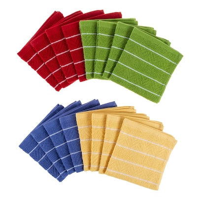 Kitchen Dish Cloth-Set of 16- 12.5x12.5 in -100% Cotton Wash Cloths by Windsor Home - 12.5 x 12.5