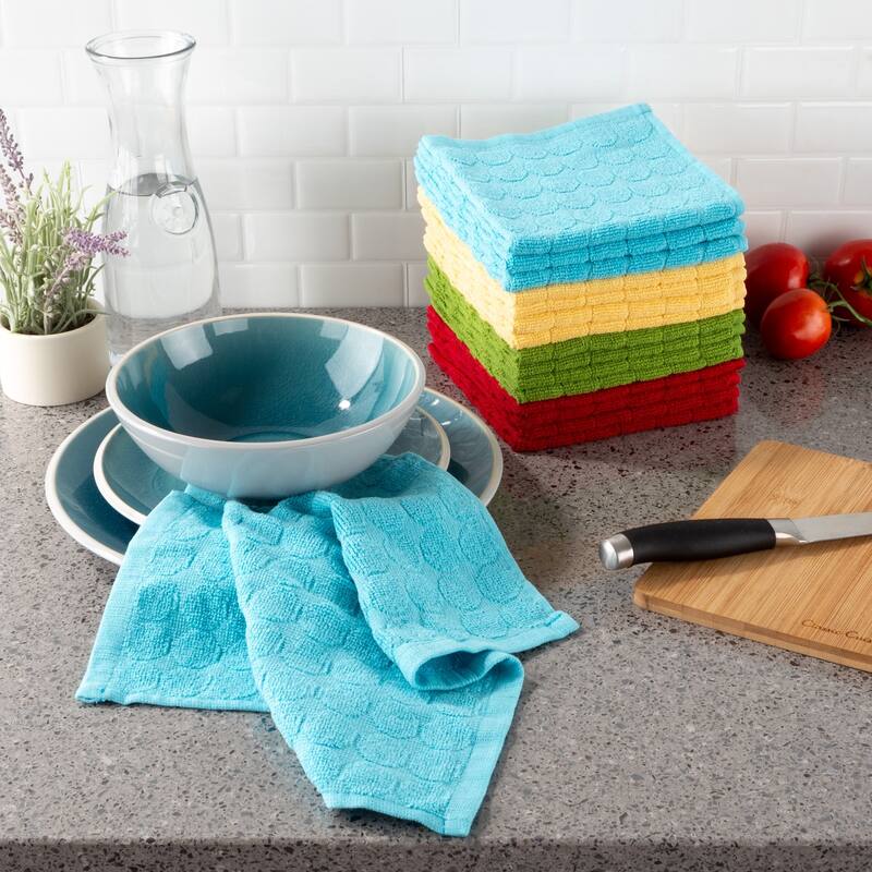 Kitchen Dish Cloth-Set of 16- 12.5x12.5 in -100% Cotton Wash Cloths by Windsor Home - 12.5 x 12.5