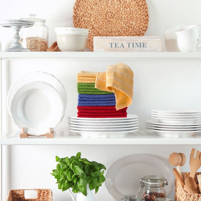 Kitchen Dish Cloth-Set of 16- 12.5x12.5 in -100% Cotton Wash Cloths by Windsor Home - 12.5 x 12.5
