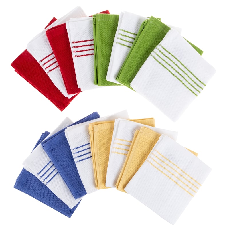 Kitchen Dish Cloth-Set of 16- 12.5x12.5 in -100% Cotton Wash Cloths by Windsor Home - 12.5 x 12.5