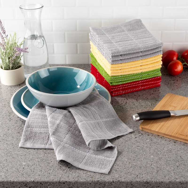 Kitchen Dish Cloth-Set of 16- 12.5x12.5 in -100% Cotton Wash Cloths by Windsor Home - 12.5 x 12.5