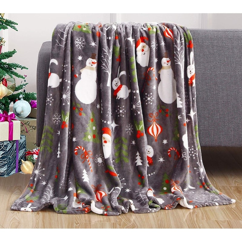 Carbon Loft Salman Velvet Printed Holiday Throw - Snowman Gray