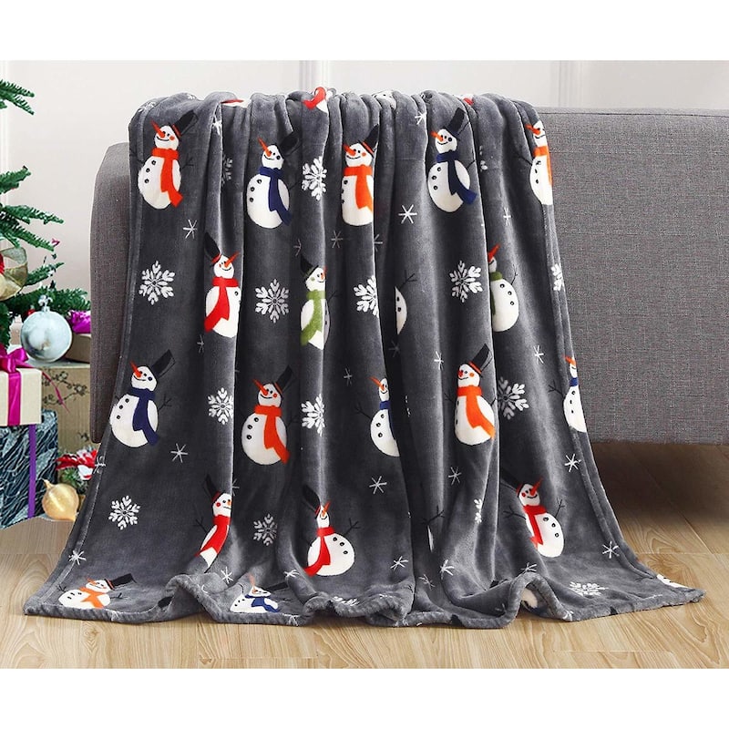 Carbon Loft Salman Velvet Printed Holiday Throw - Gray Snowman Flake