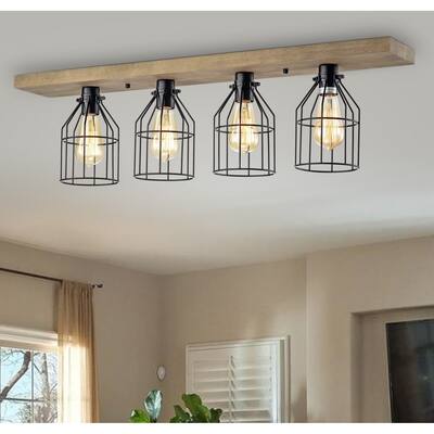 The Gray Barn Daisy Road 4-light Wood and Metal Cage Linear Flush Mount