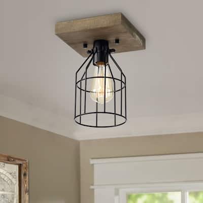 Koko 1-Light Wood and Metal Cage Flush Mount